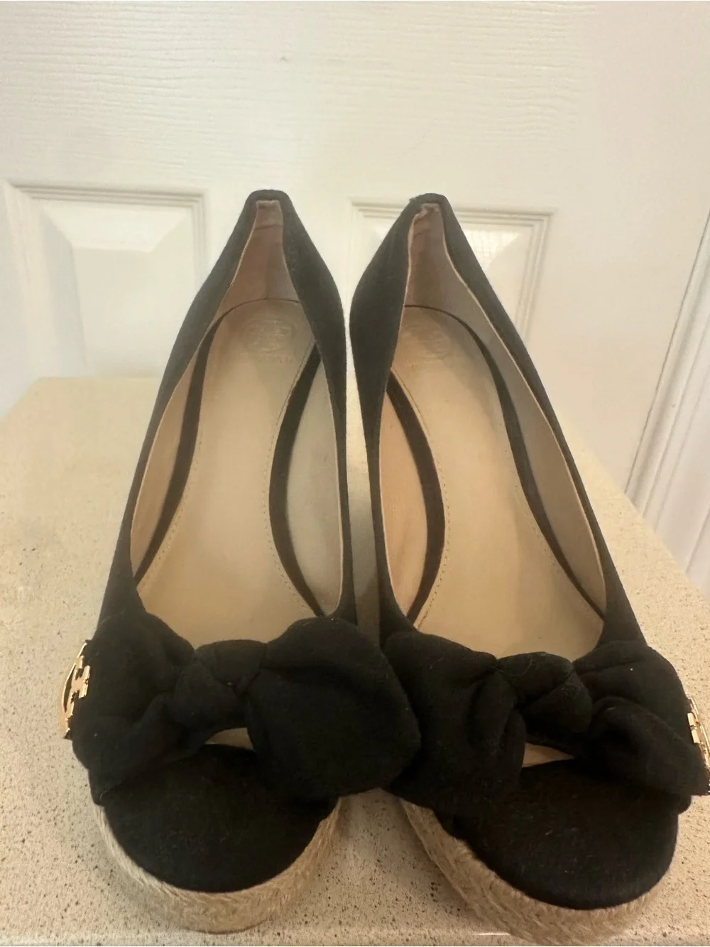 Tory Burch Black Espadrille Wedge Pumps
